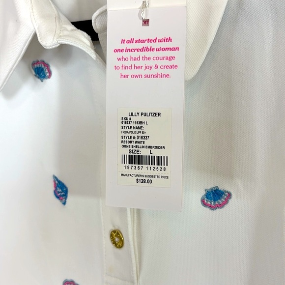 Lilly Pulitzer Frida Polo UPF50 Gone Shellin Embroidered Golf Top Size Large NWT - Picture 8 of 8